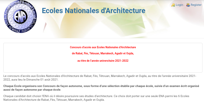 Le concours d’accès aux Ecoles Nationales d’Architecture de Rabat, Fès, Tétouan, Marrakech, Agadir et Oujda, au titre de l’année universitaire 2021-2022.